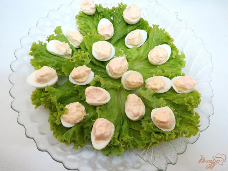 Фото приготовление рецепта: Перепелиные яйца фаршированные икрой мойва шаг №9