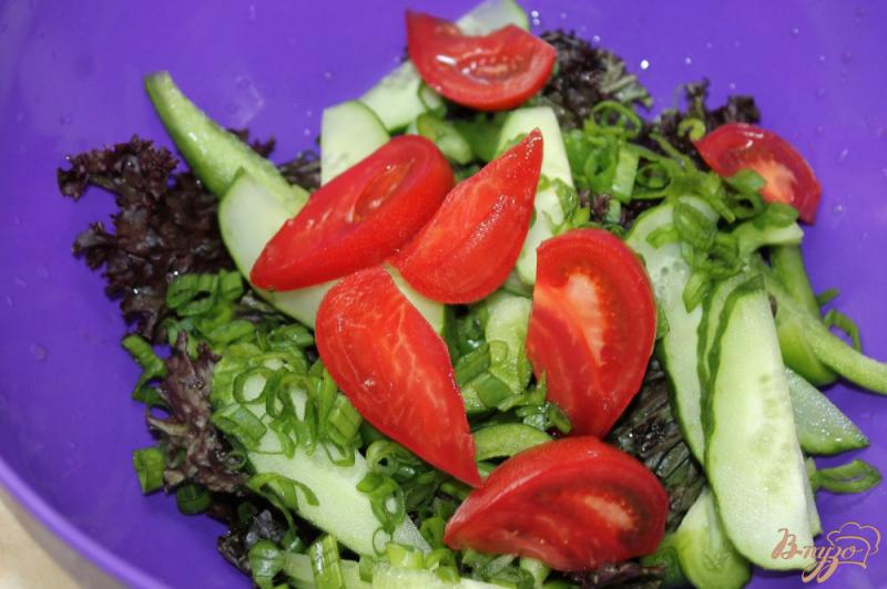 Фото приготовление рецепта: Салат с свиным балыком, овощами и моцареллой шаг №4