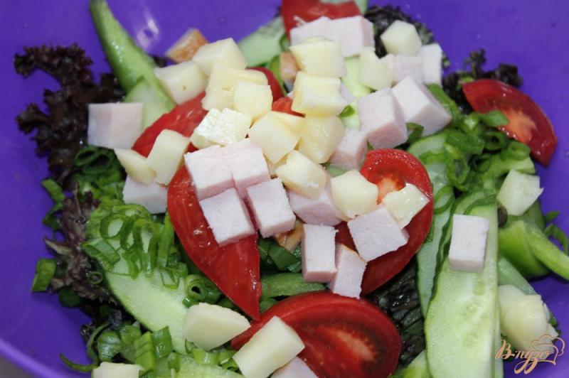 Фото приготовление рецепта: Салат с свиным балыком, овощами и моцареллой шаг №5