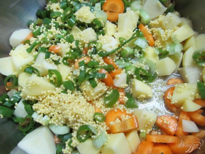 Фото приготовление рецепта: Овощной суп с пшеном на бульоне из баранины шаг №2