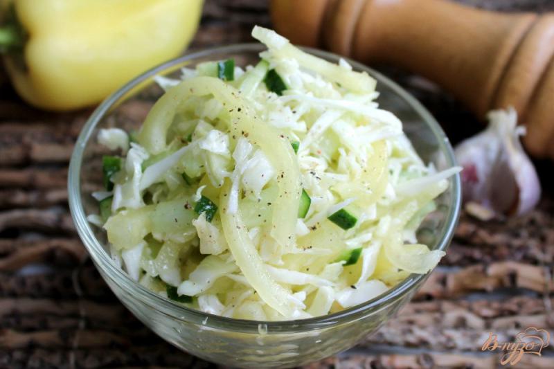 Фото приготовление рецепта: Салат из капусты с огурцом и перцем шаг №6