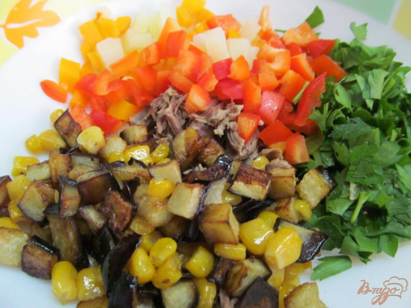 Фото приготовление рецепта: Салат из жаренного баклажана с мясом шаг №3