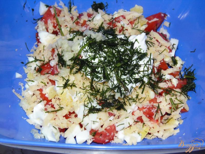 Фото приготовление рецепта: Салат из помидоров с твердым сыром и яйцами шаг №4