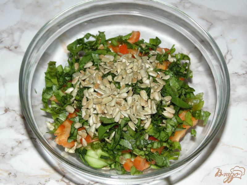 Фото приготовление рецепта: Овощной салат с щавелем и семенами подсолнечника шаг №5