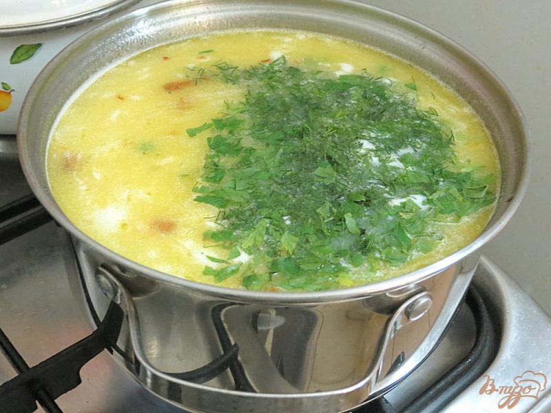 Фото приготовление рецепта: Суп с фрикадельками, лисичками и сырками шаг №14
