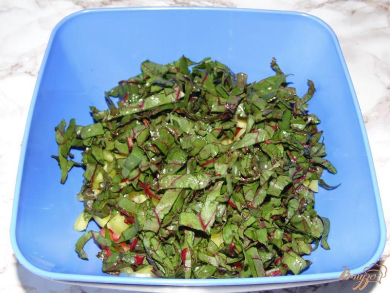 Фото приготовление рецепта: Салат из помидоров со сладким перцем и мангольдом шаг №3