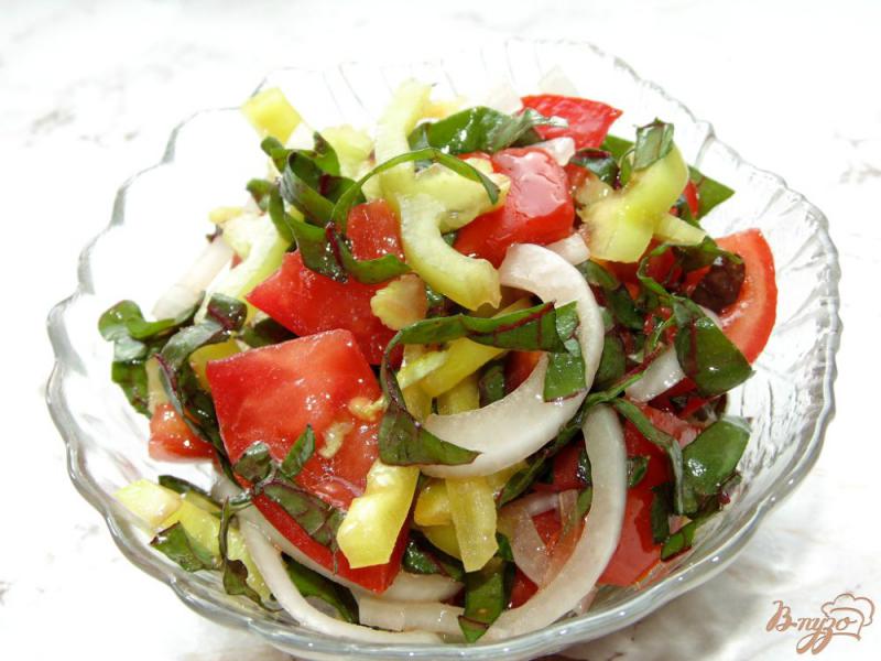 Фото приготовление рецепта: Салат из помидоров со сладким перцем и мангольдом шаг №5