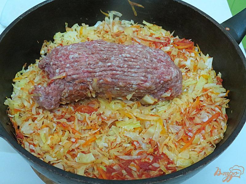 Фото приготовление рецепта: Рис с капустой и фаршем шаг №6