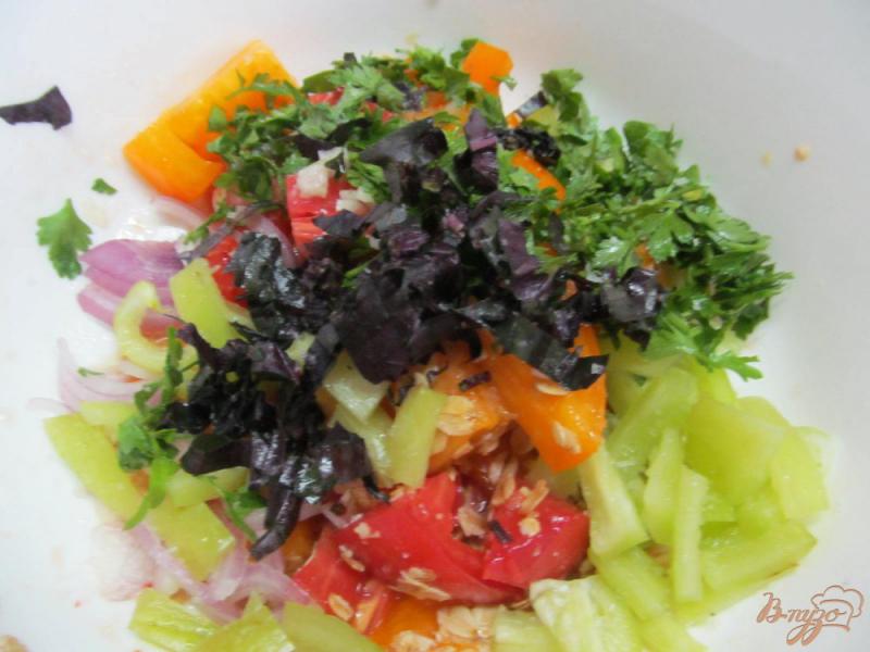 Фото приготовление рецепта: Салат из помидоров с овсяными хлопьями шаг №3