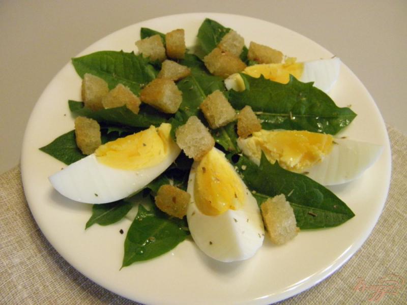 Фото приготовление рецепта: Салат из одуванчика с гренками и яйцом шаг №5