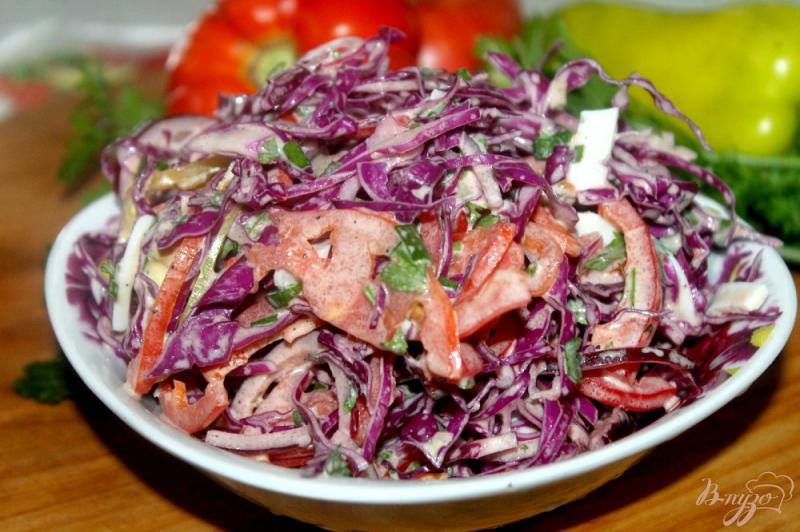 Фото приготовление рецепта: Салат из краснокочанной капусты с овощами шаг №8