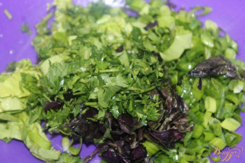 Фото приготовление рецепта: Салат с зеленью, овощами и оливками шаг №1