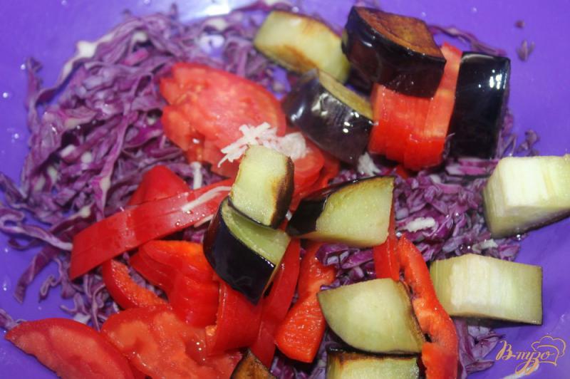 Фото приготовление рецепта: Салат из краснокочанной капусты и жареных баклажан шаг №5