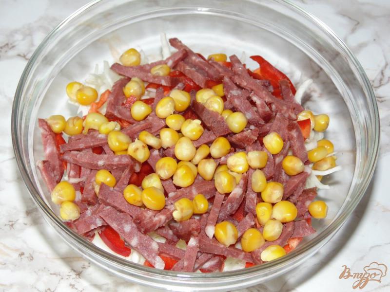 Фото приготовление рецепта: Капустный салат с копченой колбасой и сладким перцем шаг №3