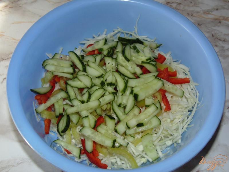 Фото приготовление рецепта: Капустный салат со сладким перцем и огурцом шаг №3