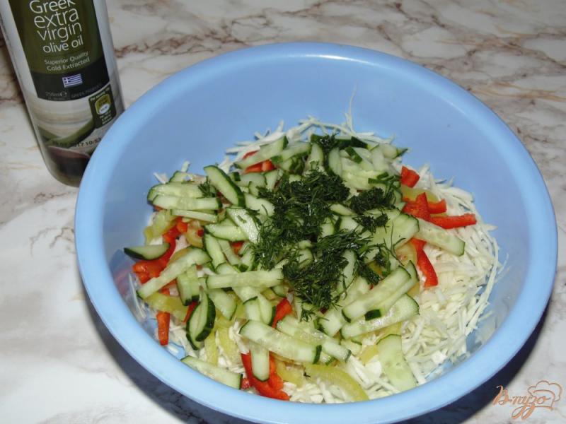 Фото приготовление рецепта: Капустный салат со сладким перцем и огурцом шаг №4