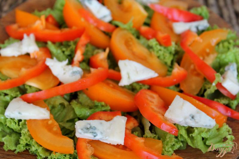 Фото приготовление рецепта: Салат из помидор и перца с сыром Горгонзола шаг №4