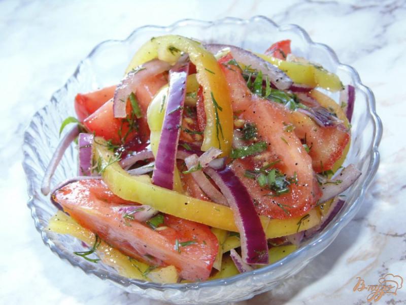 Фото приготовление рецепта: Салат из помидоров с красным луком и чесночной заправкой шаг №7
