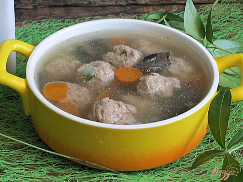 Фото приготовление рецепта: Суп с лесными грибами и фрикадельками шаг №9