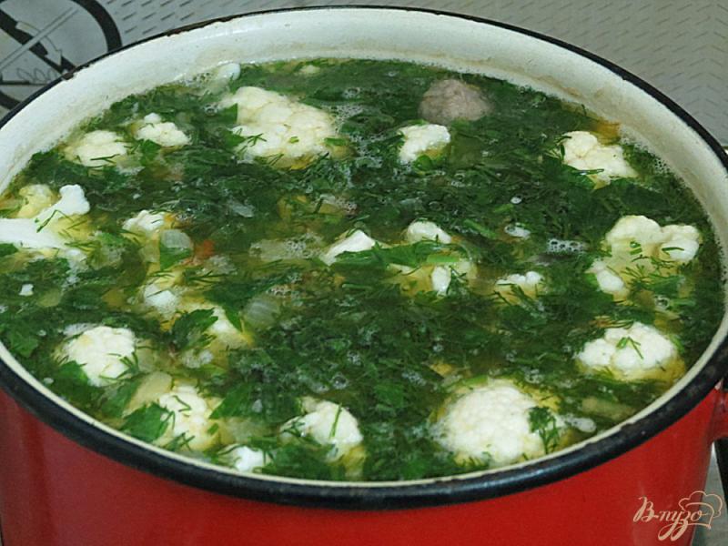 Фото приготовление рецепта: Суп с фрикадельками и цветной капустой шаг №8