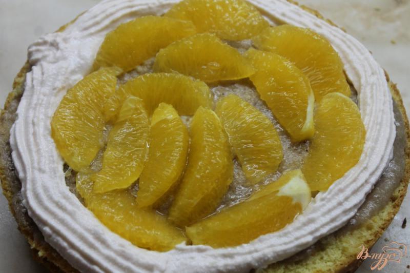 Фото приготовление рецепта: Бисквитный фруктовый торт с малиной шаг №10