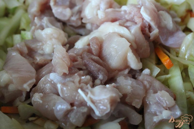 Фото приготовление рецепта: Курица тушеная с овощами шаг №4