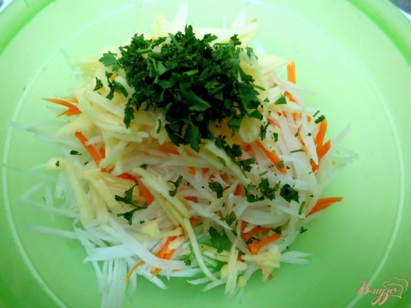 Фото приготовление рецепта: Салат из дайконас яблоком и морковью шаг №6