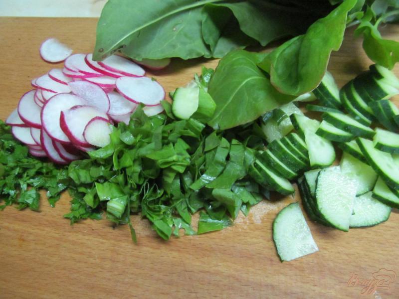 Фото приготовление рецепта: Салат с ботвой редиса и щавелем шаг №2