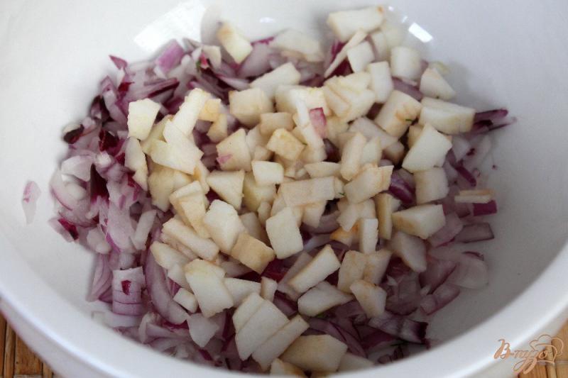 Фото приготовление рецепта: Салат с индейкой, красным луком и яблоком шаг №2