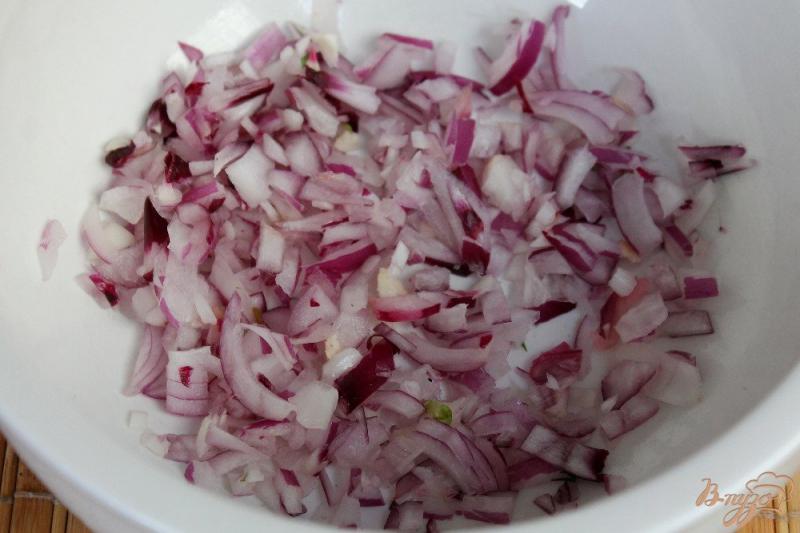 Фото приготовление рецепта: Салат с индейкой, красным луком и яблоком шаг №1
