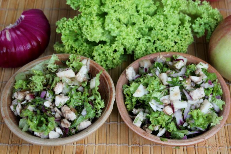 Фото приготовление рецепта: Салат с индейкой, красным луком и яблоком шаг №6