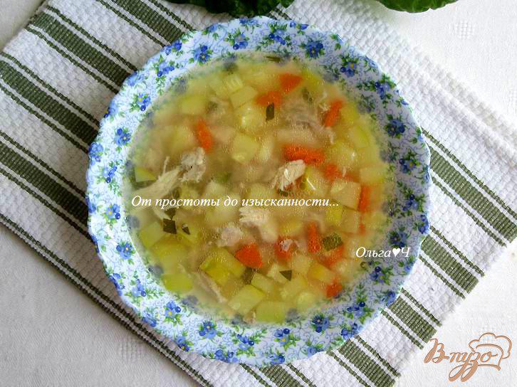 Фото приготовление рецепта: Куриный суп с кабачком и зеленым горошком шаг №7