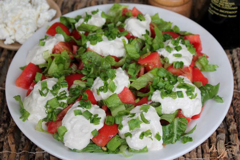 Фото приготовление рецепта: Салат из помидор с творожным соусом и зеленью шаг №6