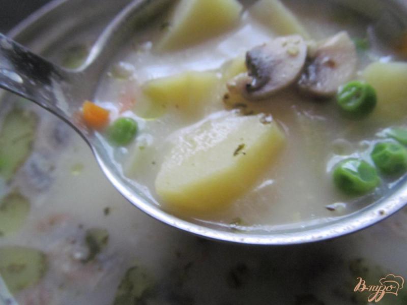 Фото приготовление рецепта: Суп с пшеном и грибами на курином бульоне с молоком шаг №5