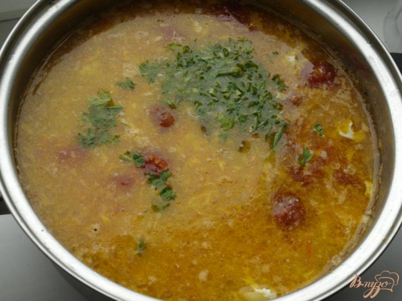 Фото приготовление рецепта: Куриный суп с рисом и маринованными помидорами шаг №5