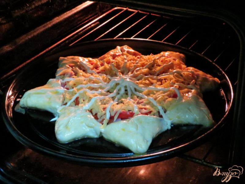 Фото приготовление рецепта: Пицца- пирог с ветчиной и колбасой шаг №10