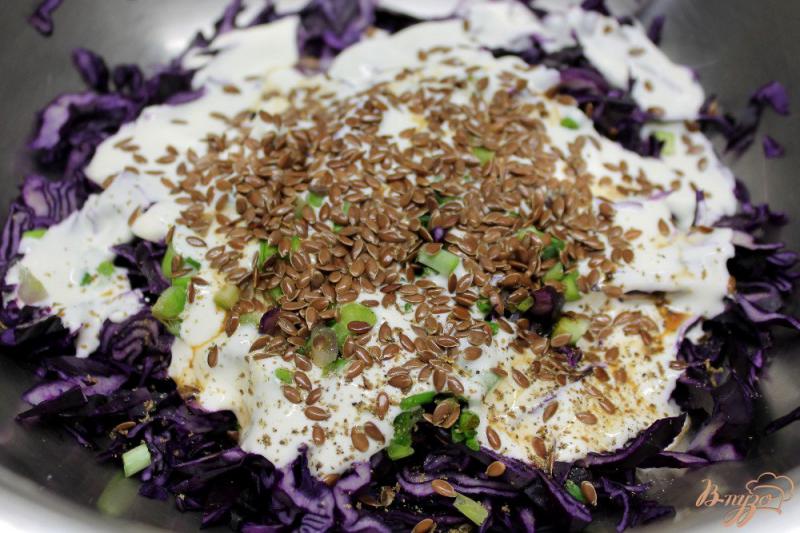 Фото приготовление рецепта: Салат из красной капусты с семенами льна и сметаной шаг №4