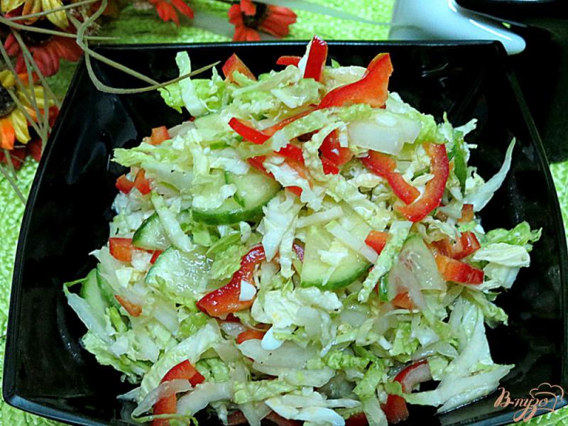 Фото приготовление рецепта: Салат из пекинской капусты, огурца и перца шаг №6