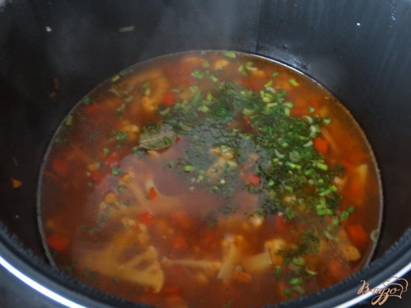 Фото приготовление рецепта: Суп томатный с цветной капустой и грибами шаг №5