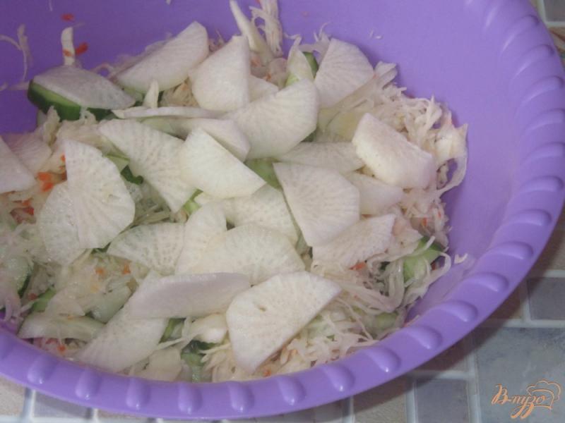 Фото приготовление рецепта: Салат с квашеной капустой и редькой шаг №4
