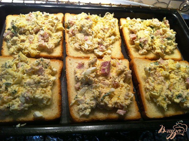 Фото приготовление рецепта: Горячие бутерброды с курицей и ветчиной шаг №6
