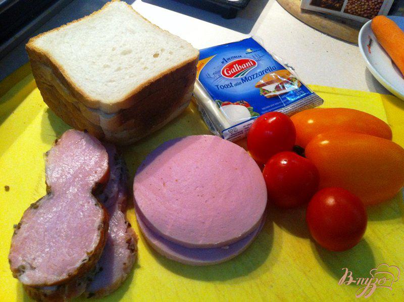 Фото приготовление рецепта: Горячие бутерброды с ветчиной, колбасой  и сыром моцарелла шаг №1
