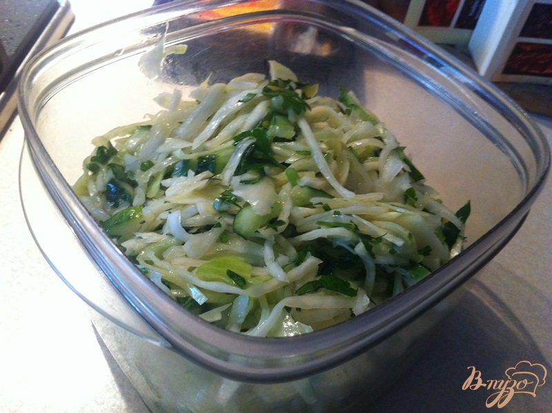 Фото приготовление рецепта: Салат из свежей капусты с огурцом и петрушкой. шаг №3