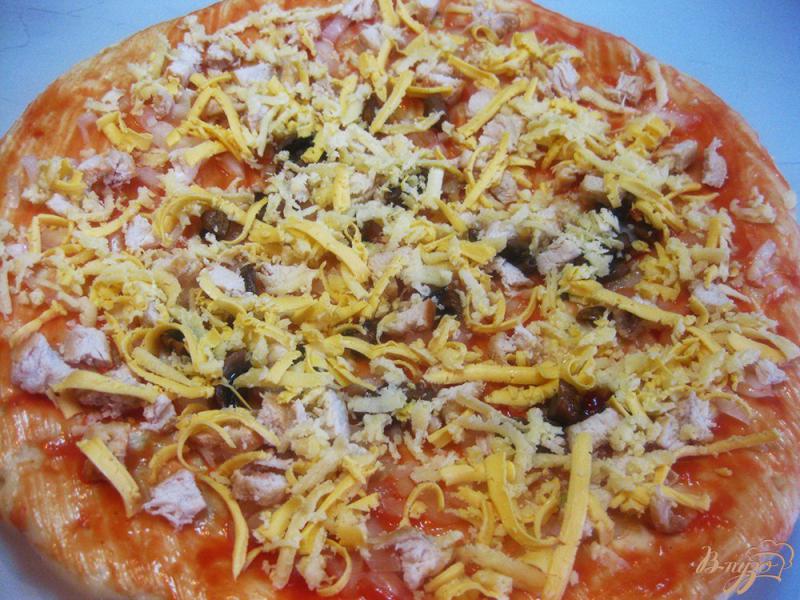 Фото приготовление рецепта: Пицца с сыром и курицей шаг №10