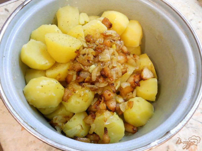 Фото приготовление рецепта: Отварной картофель с жареным салом и луком шаг №5