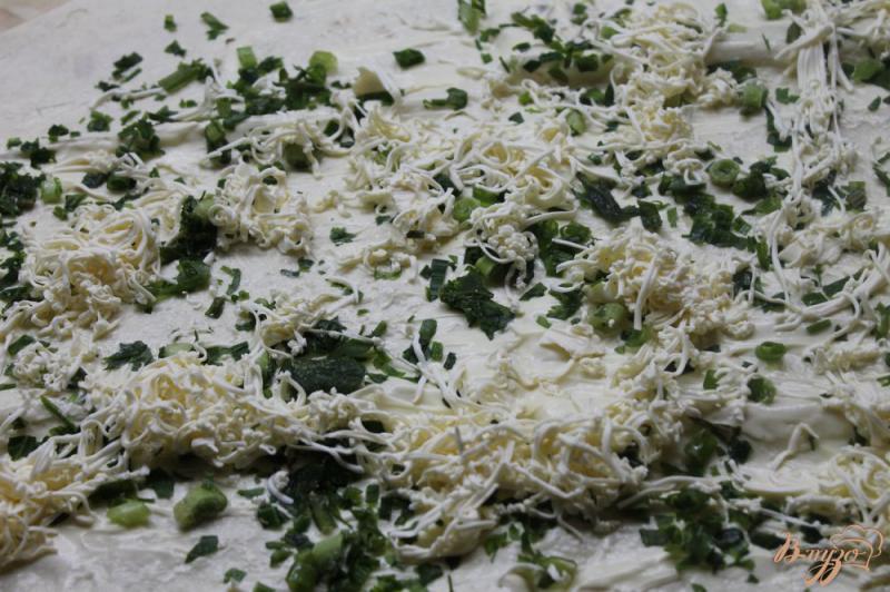 Фото приготовление рецепта: Закуска из лаваша с сыром, колбасой и зеленью шаг №2