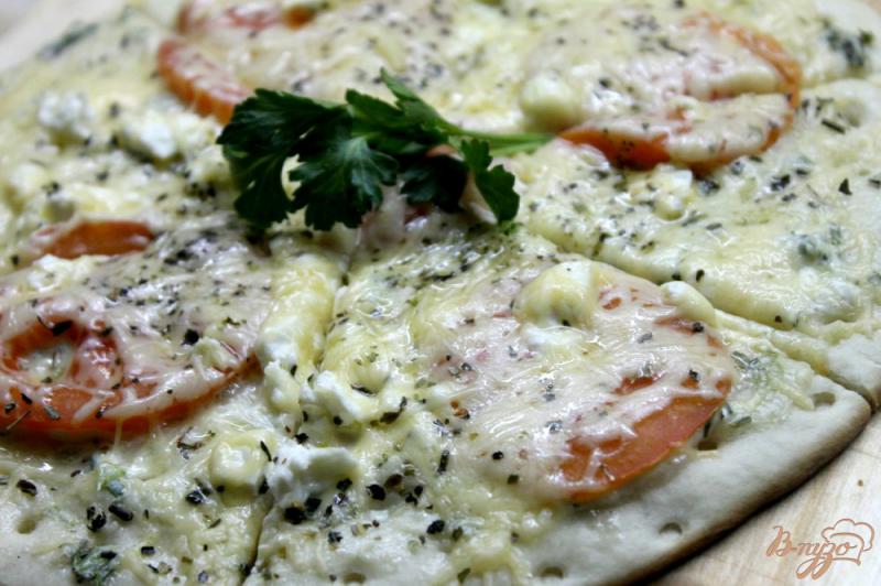 Фото приготовление рецепта: Сырная пицца с помидорами шаг №7