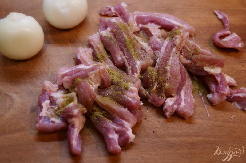 Фото приготовление рецепта: Свиная грудинка жареная с луком шаг №2