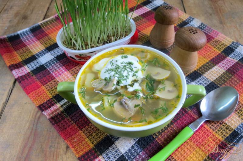 Фото приготовление рецепта: Суп с крапивой и грибами шаг №9