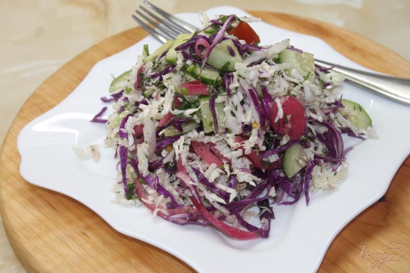 Фото приготовление рецепта: Капустный салат с овощами и маринованным красным луком шаг №5